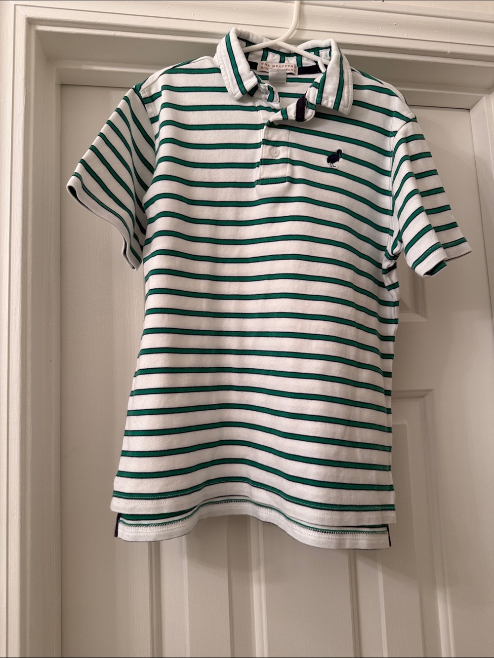 The Beaufort Bonnet Company White Prim & Proper Polo w/ Green Stripes Sz. 10 EUC